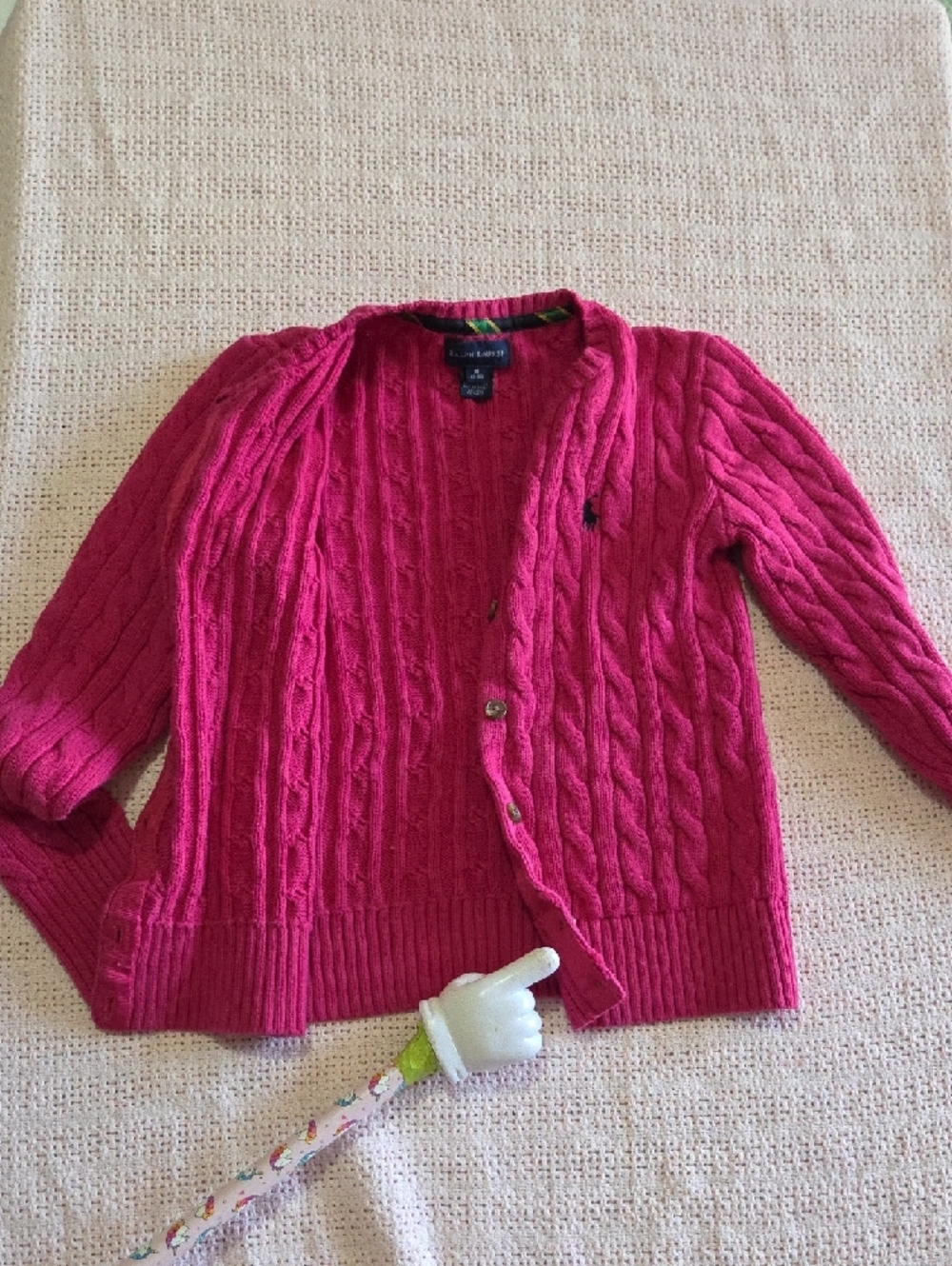 Ralph Lauren Girls Hot Pink Cable Knit Cardigan Sweater Size M 8-10 - Picture 9 of 16